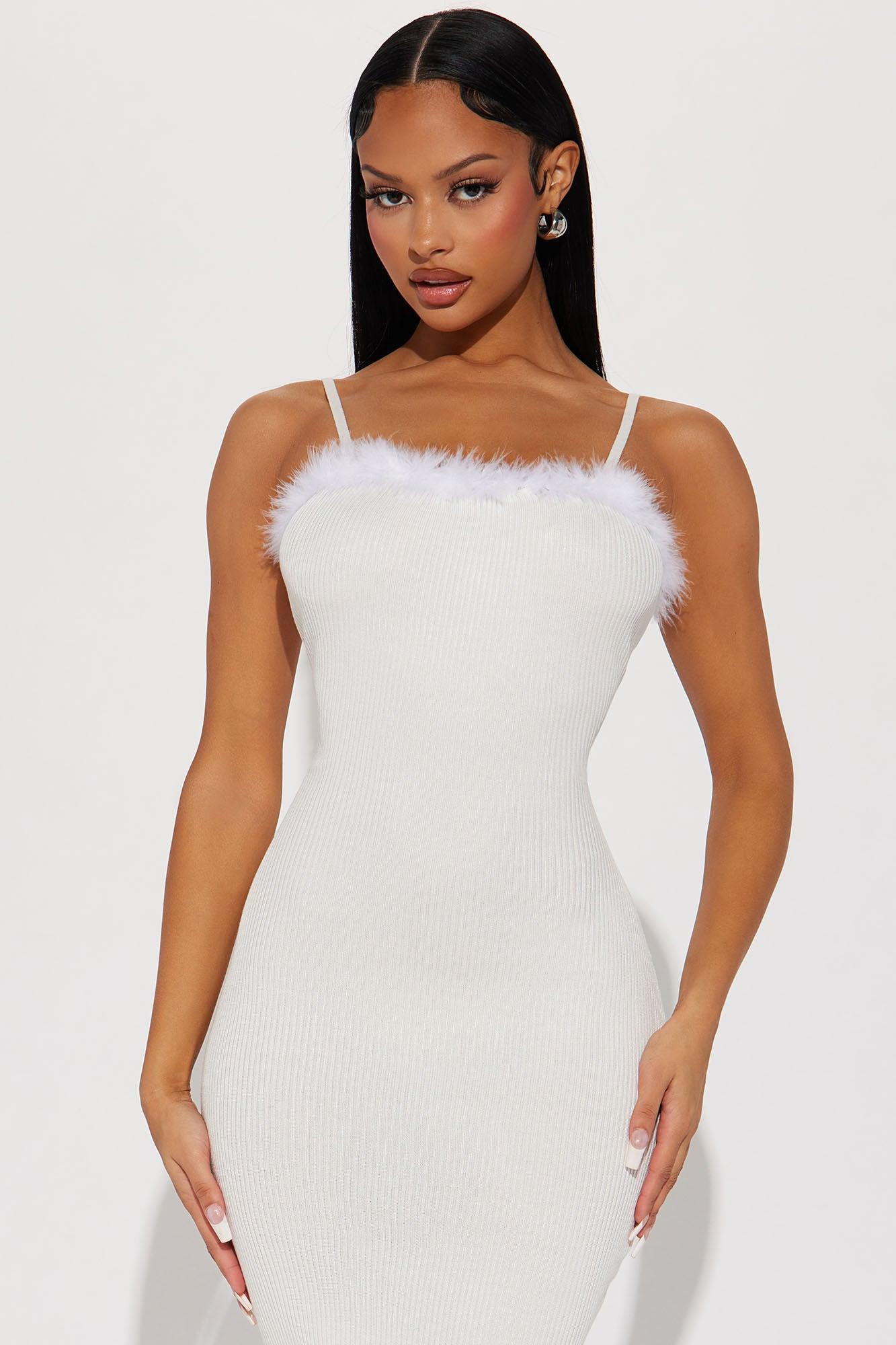 Tickle My Feathers Ribbed Midi Dress - Ivory Product Image