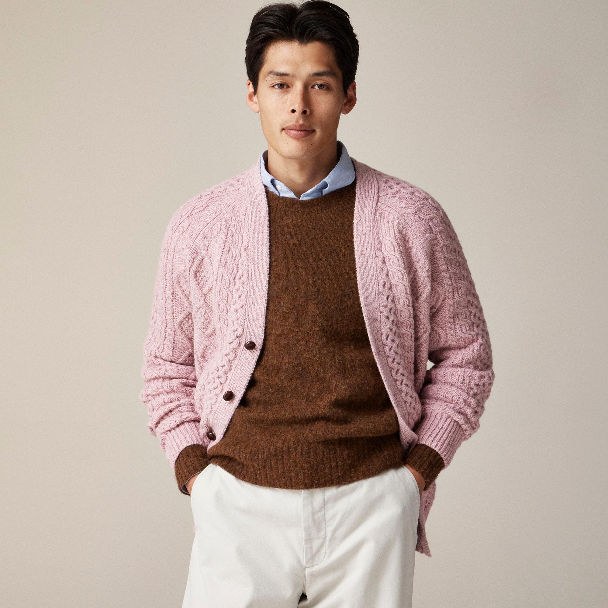 Merino wool cable-knit cardigan sweater Product Image