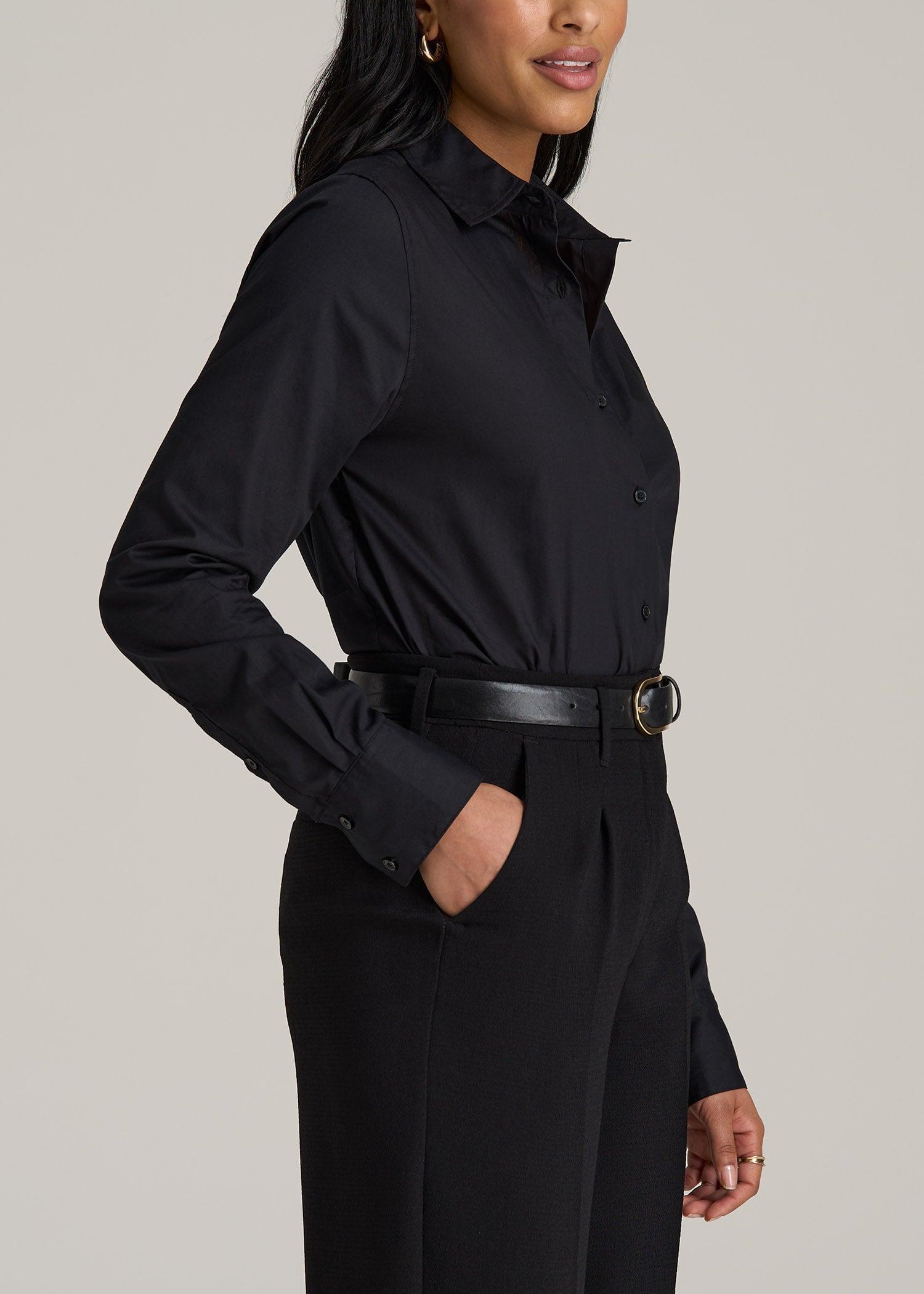 Tall Women's Regular Fit Dress Shirt in Black Female Product Image