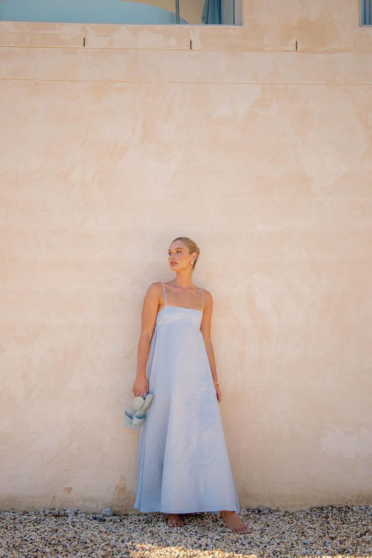 Behati Linen Maxi Dress Sky Product Image