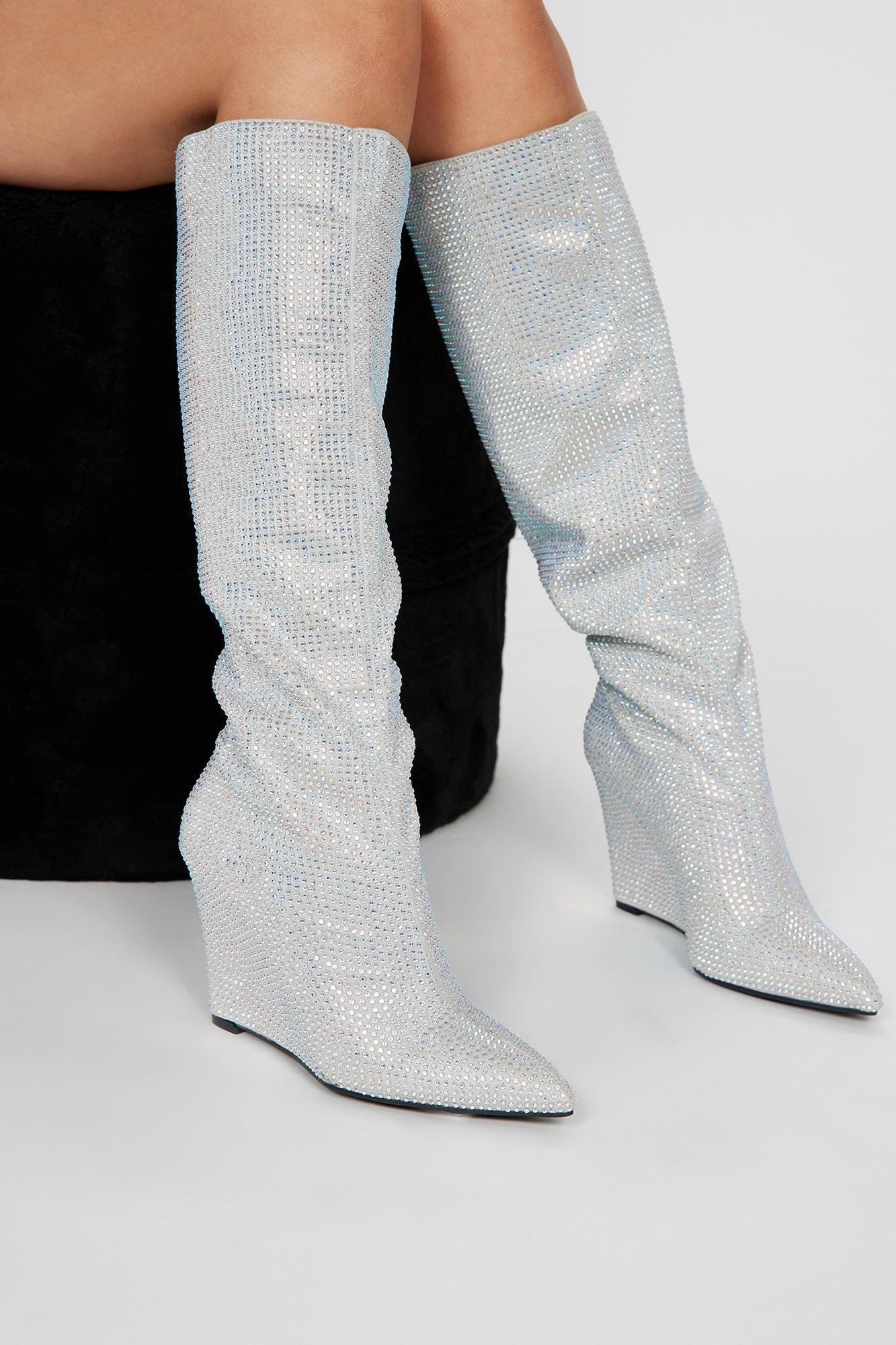 Dream Come True Knee High Boots - Silver Product Image