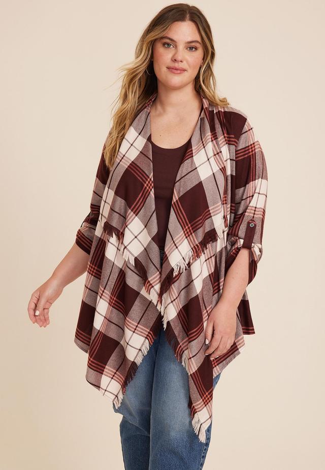 Maurices Plus Size Womens Plaid Open Front Kimono Beige Size 4X Product Image