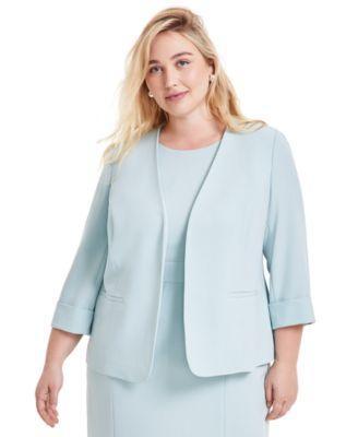 Plus Size Rolled-Cuff Open-Front Jacket Product Image