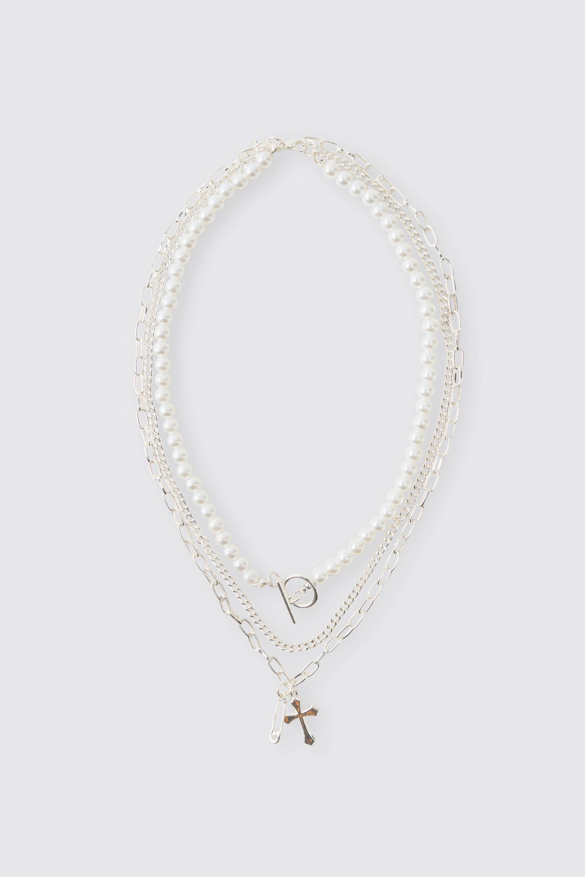 Layered Detailed Cross Necklace | boohooMAN USA Product Image