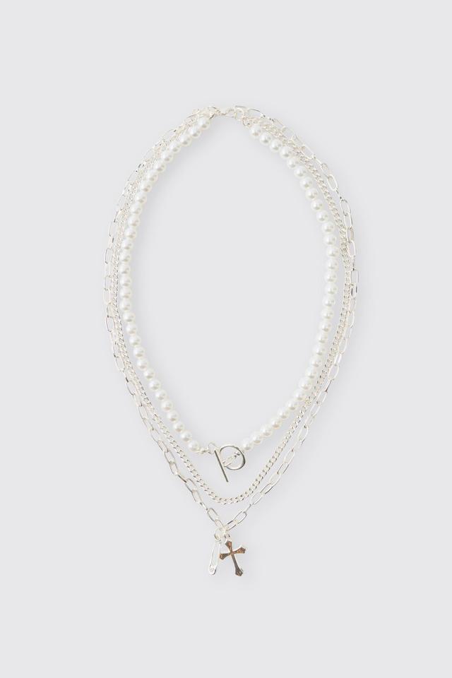 Layered Detailed Cross Necklace | boohooMAN USA Product Image