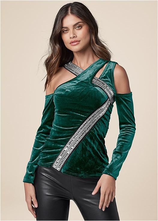 Embellished Velvet Long Sleeve Top Product Image