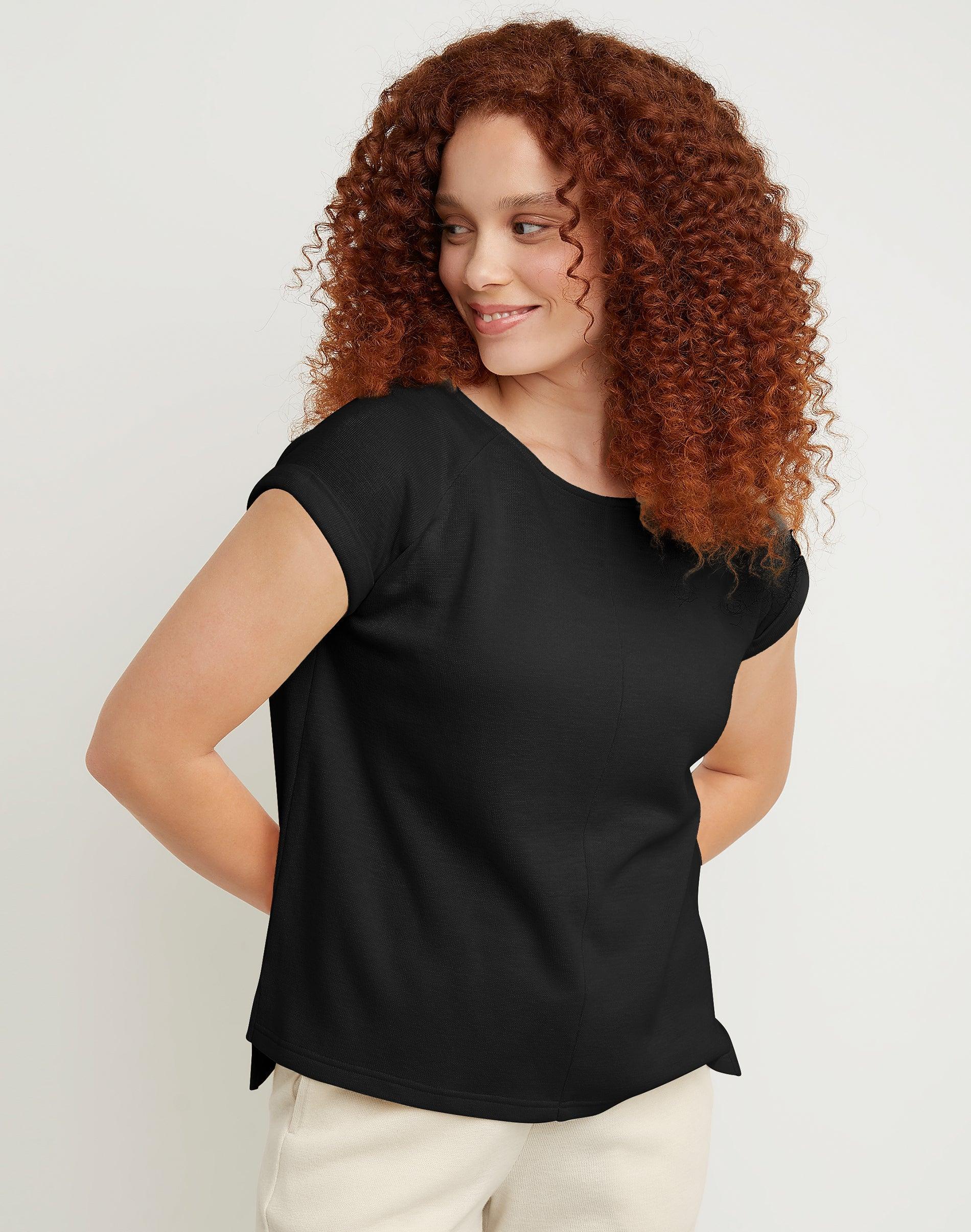 Hanes Womens Double Knit Top With Hi-Low Hem Natural XL Product Image