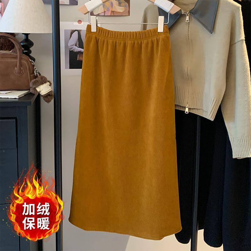 High-Waist Plain Midi Skirt Product Image