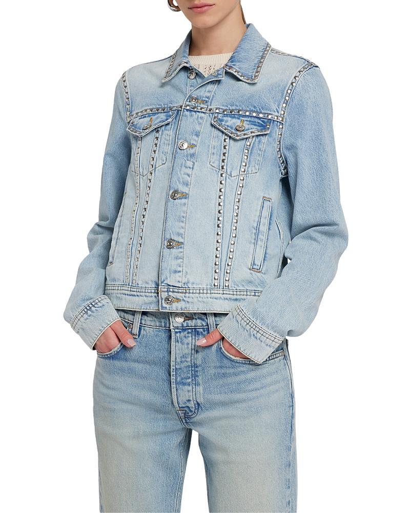 Womens Studded Denim Trucker Jacket Product Image