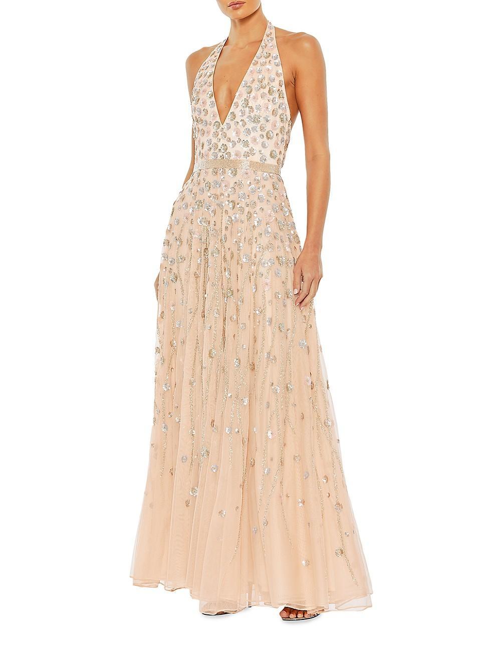 Womens Embellished A-Line Halter Gown Product Image