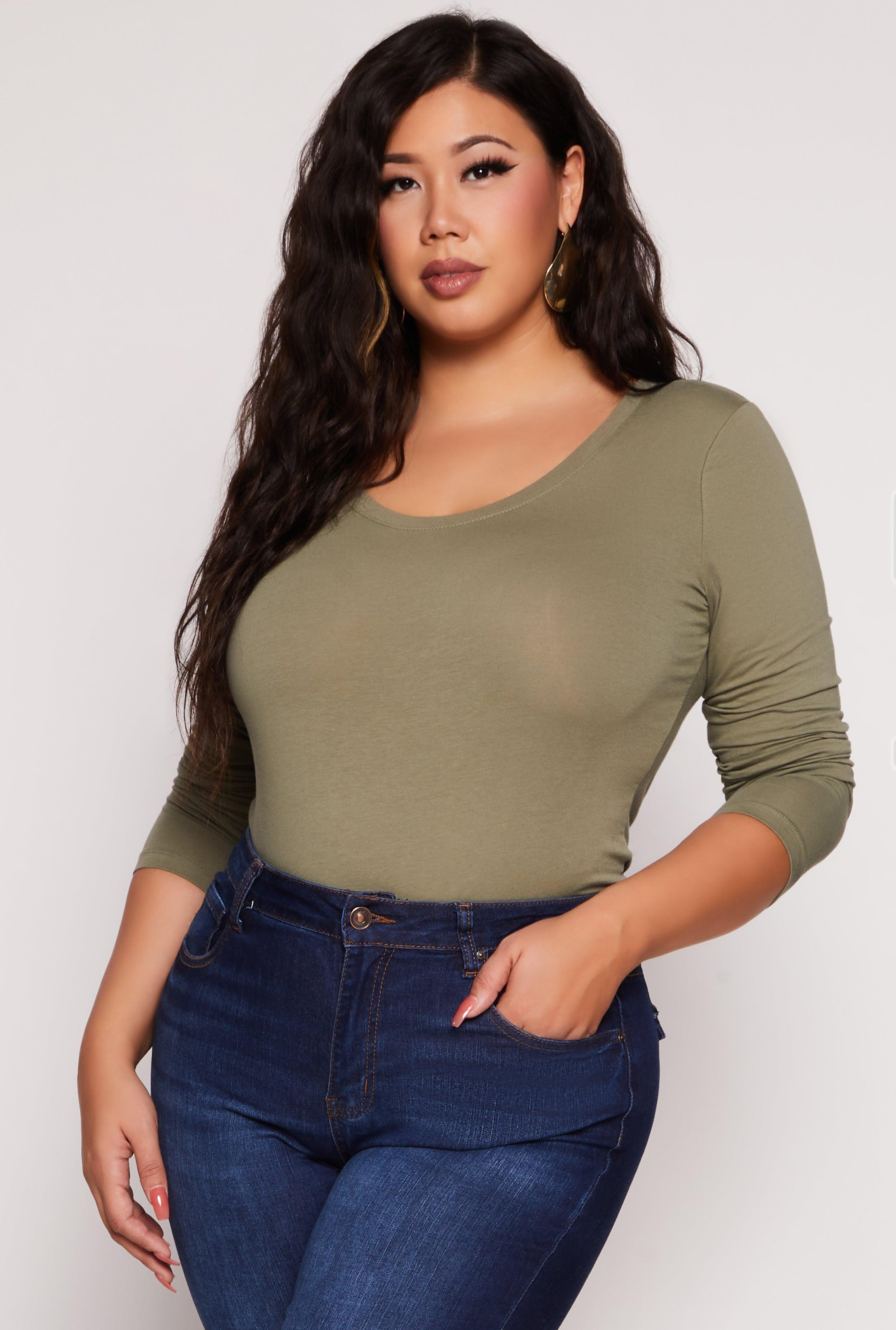 Womens Plus Size Basic Scoop Neck Long Sleeve T Shirt Product Image