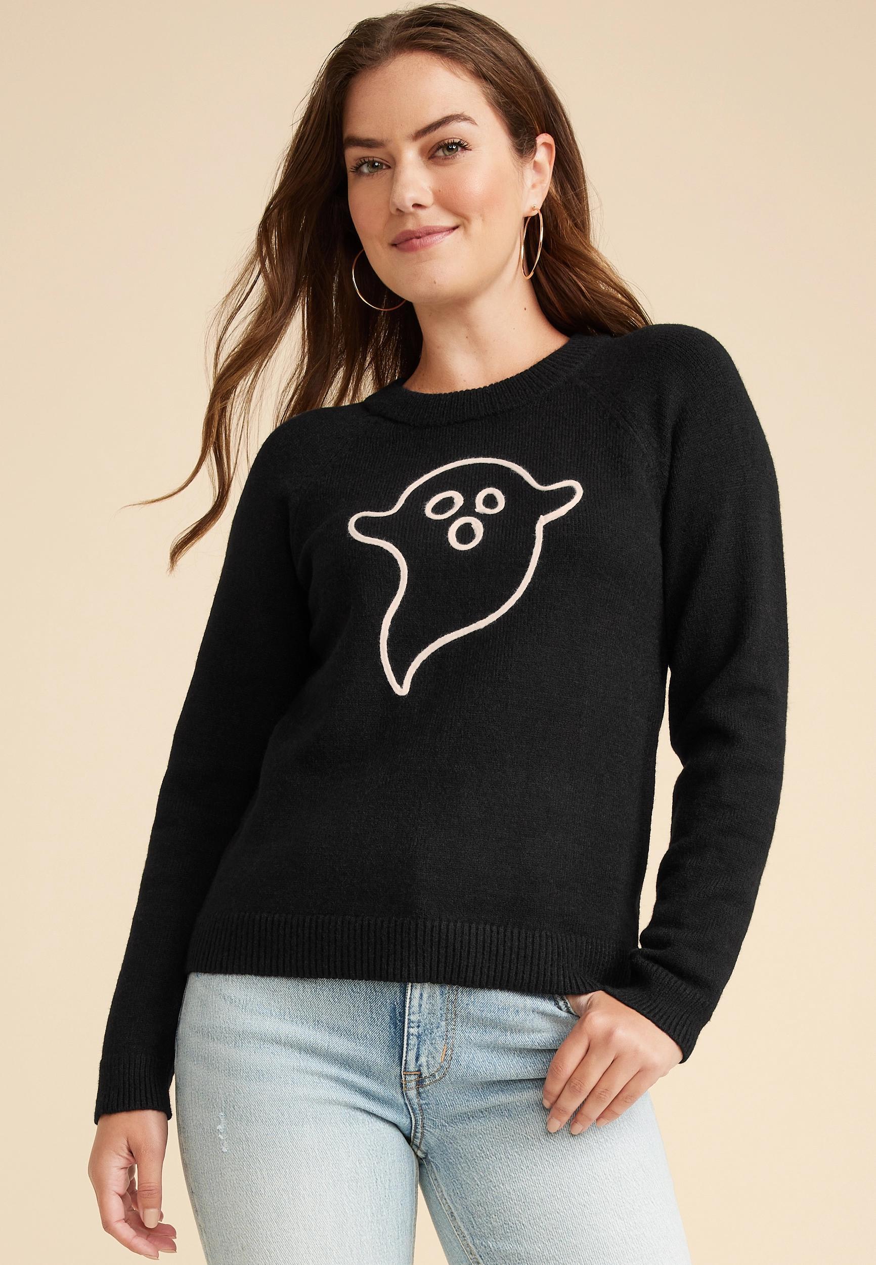 Halloween Embroidered Ghost Sweater Product Image