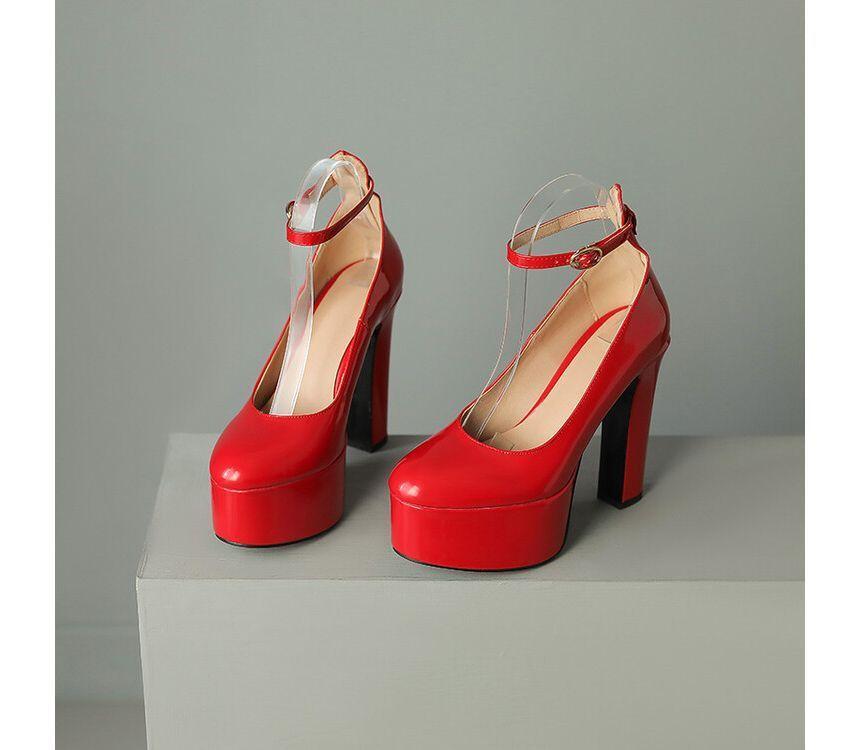 Ankle Strap Pointed Platform Chunky Heel Pumps product image