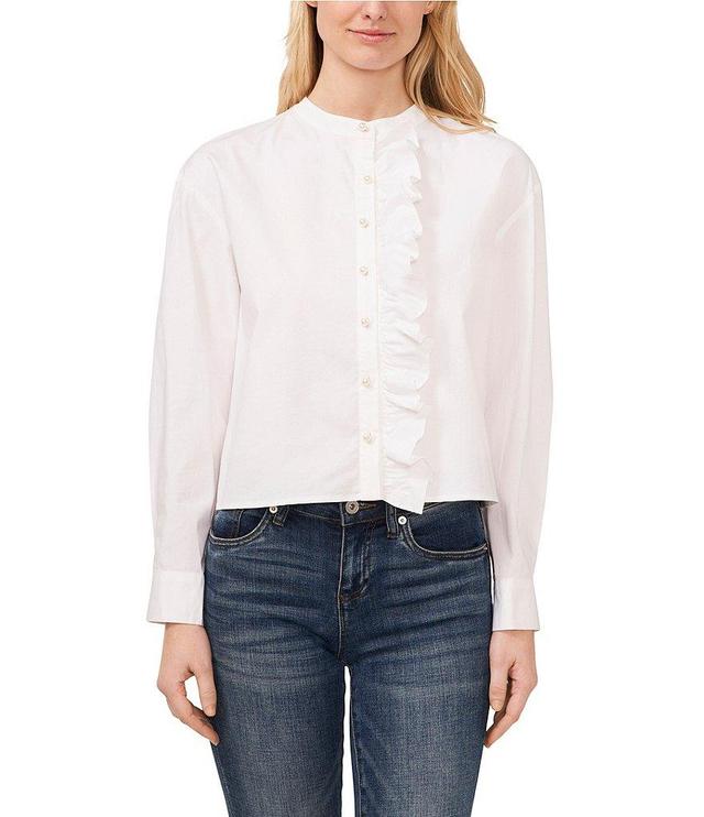 CeCe Crew Neck Long Sleeve Button Down Blouse Product Image