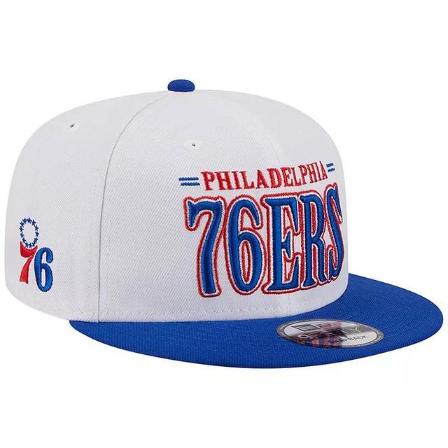 Mens New Era White Philadelphia 76ers Team Stack 9FIFTY Snapback Hat Product Image