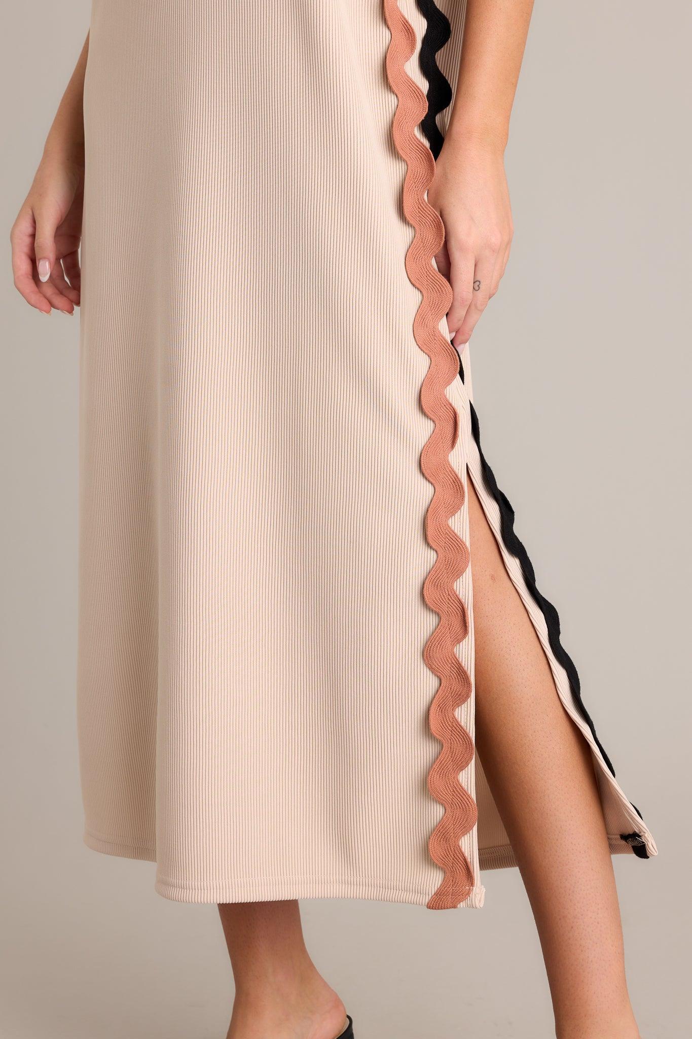 Radiant Glow Taupe Ricrac Midi Dress Product Image