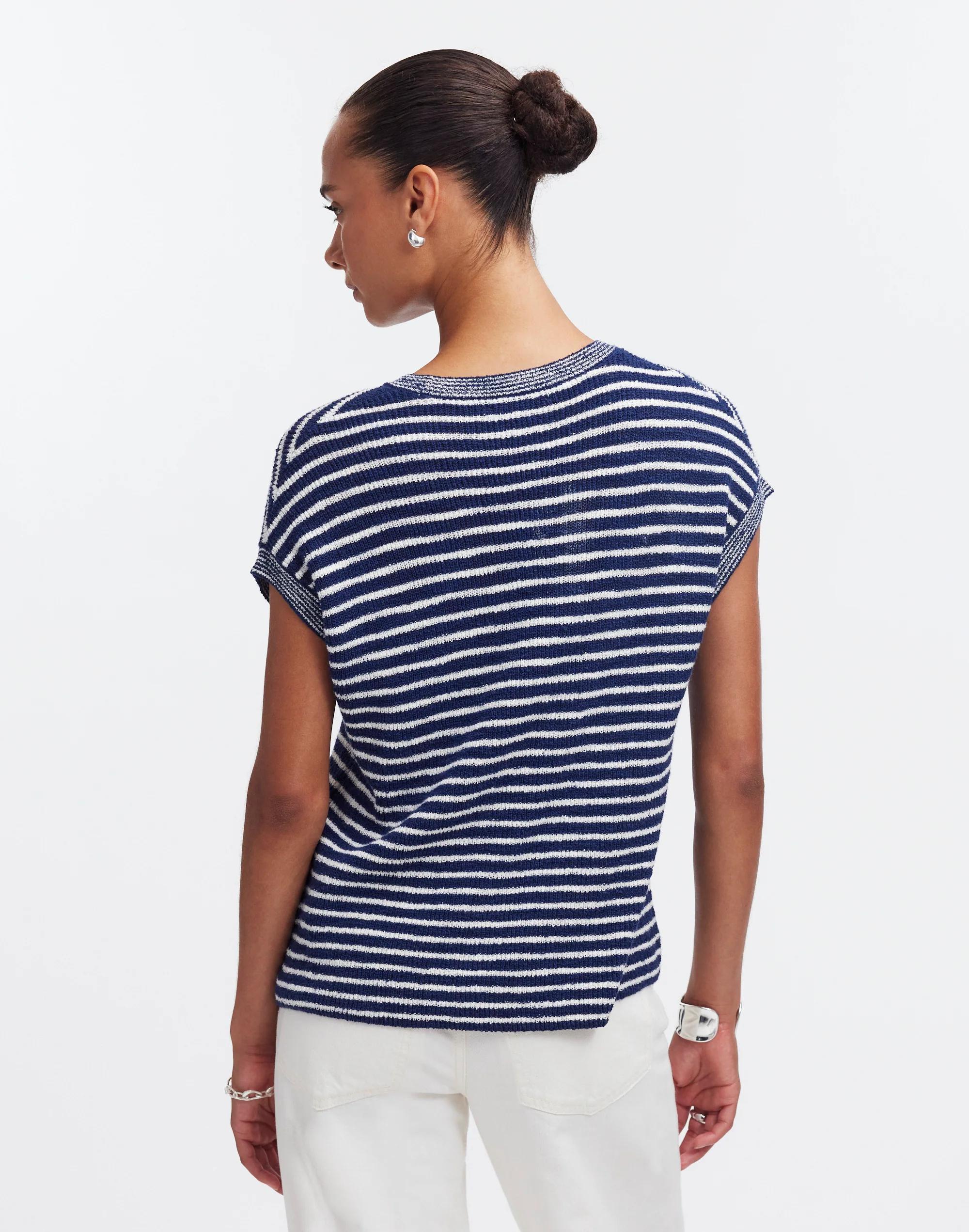 Ribbed Pocket Sweater Tee in Stripe Product Image