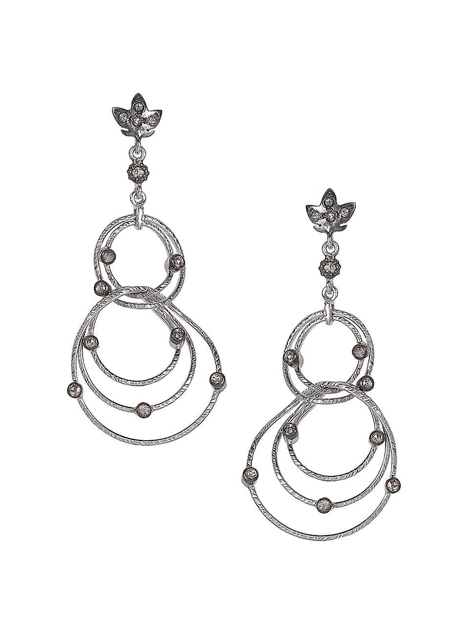 Womens Spring Sterling Silver & Diamond Circle Drop Earrings Product Image