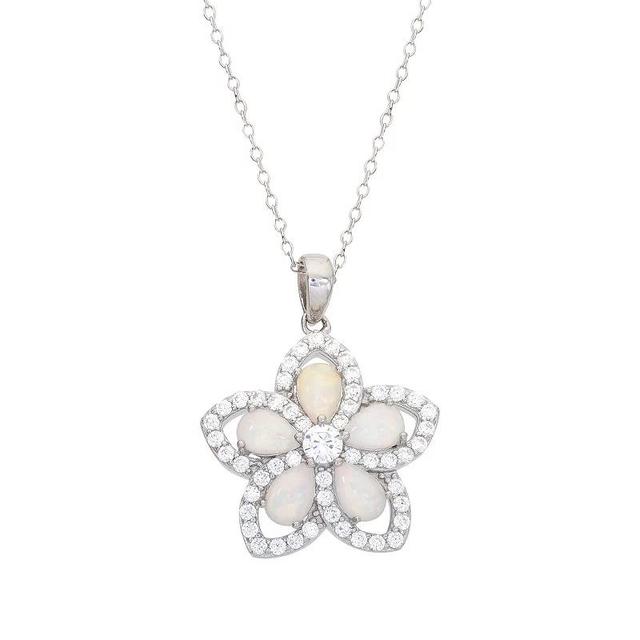 Sterling Silver Cubic Zirconia & Lab-Created White Opal Flower Pendant, Womens Product Image