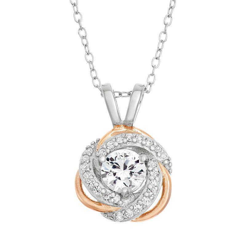 Lab-Created White Sapphire Sterling Silver & 18k Rose Gold Over Silver Love Knot Necklace, Womens Product Image