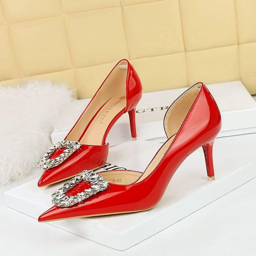 Pointy Rhinestone Buckle High Heel D'Orsay Pumps product image