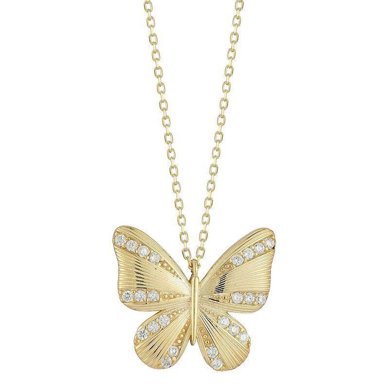 Sunkissed Sterling Cubic Zirconia Butterfly Pendant Necklace, Womens Yellow Product Image