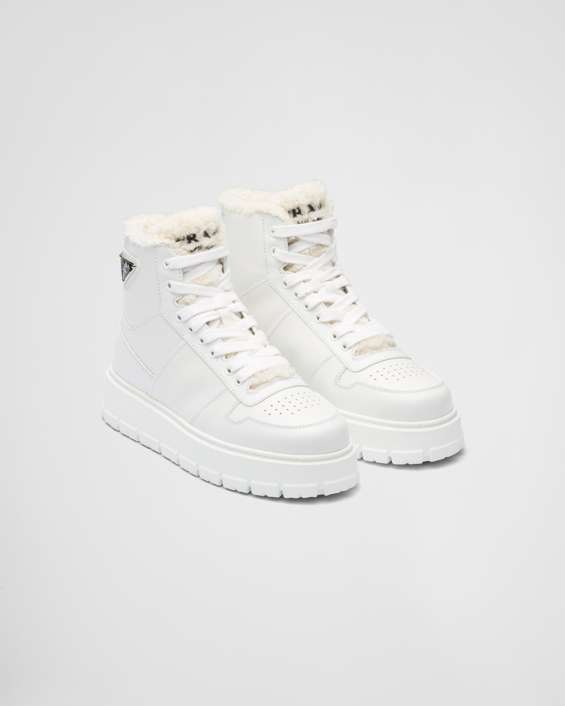 Leather and shearling high-top sneakers product image