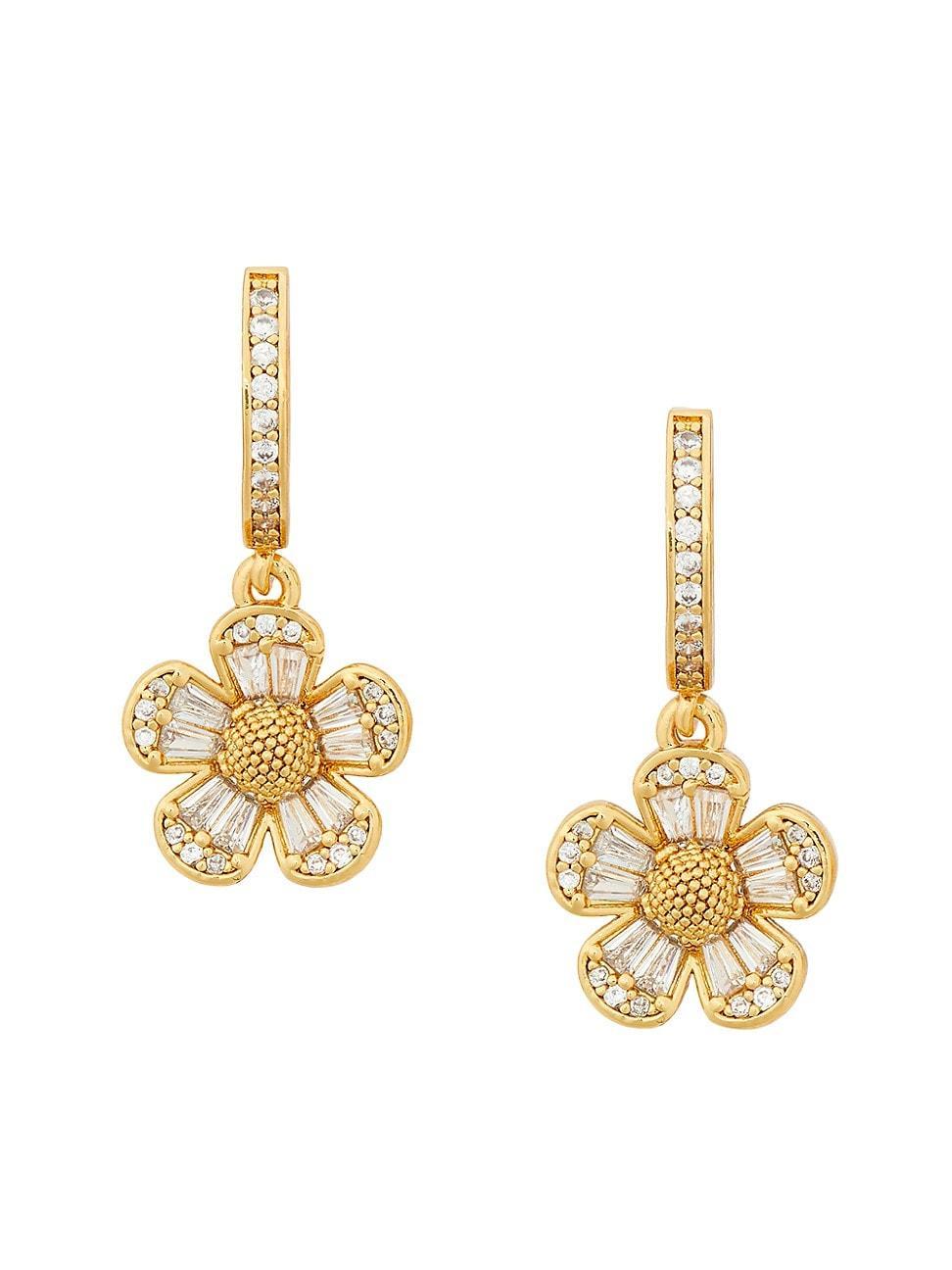 Womens Fleurette Goldtone & Cubic Zirconia Huggie Drop Earrings Product Image