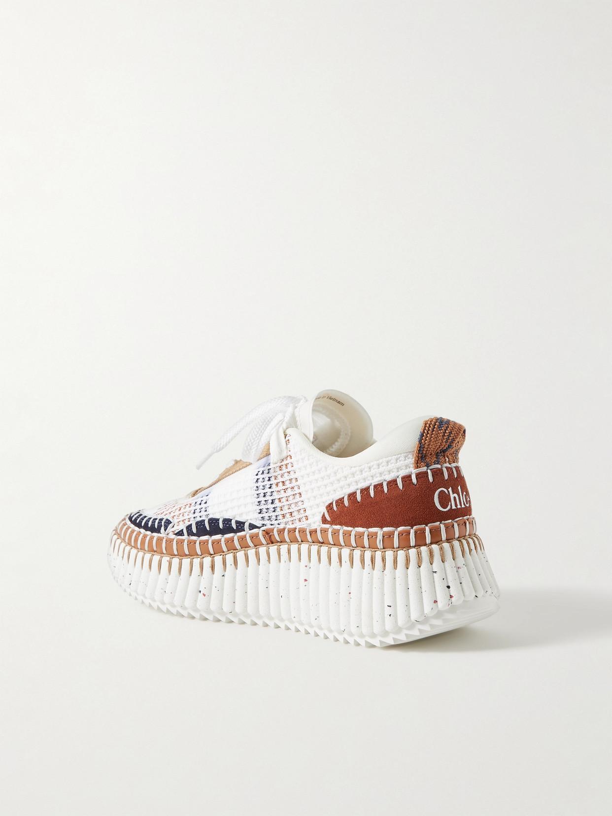 CHLOÉ Chloe Womens Rust Comb Nama Embroidered Suede And Recycled Mesh Trainers Product Image