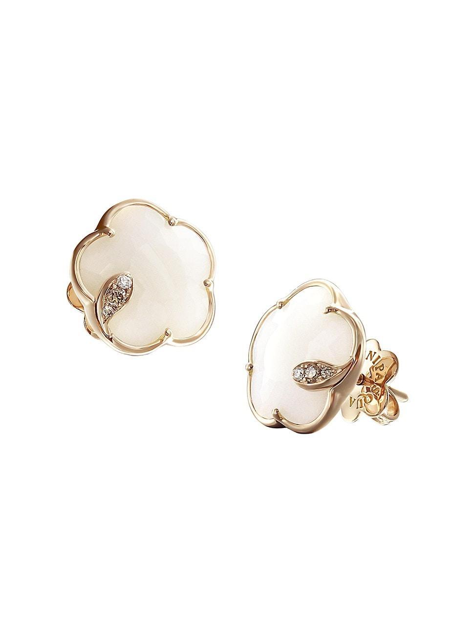 Womens Petit Joli 18K Rose Gold, White Agate, & Diamond Flower Stud Earrings Product Image