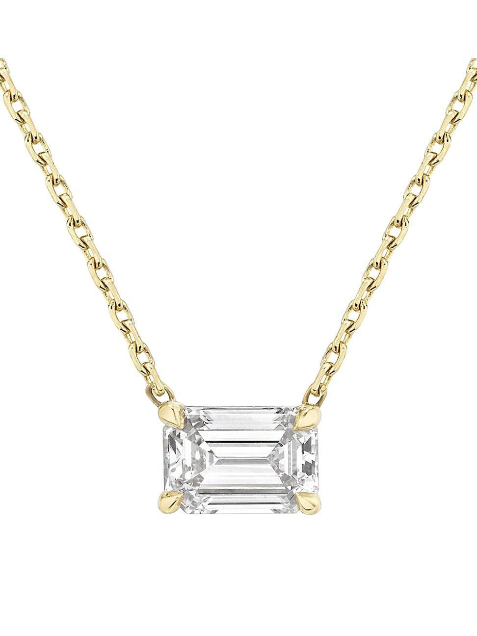 Womens 14K Yellow Gold & Emerald-Cut 1.00 TCW Lab-Grown Diamond Pendant Necklace Product Image