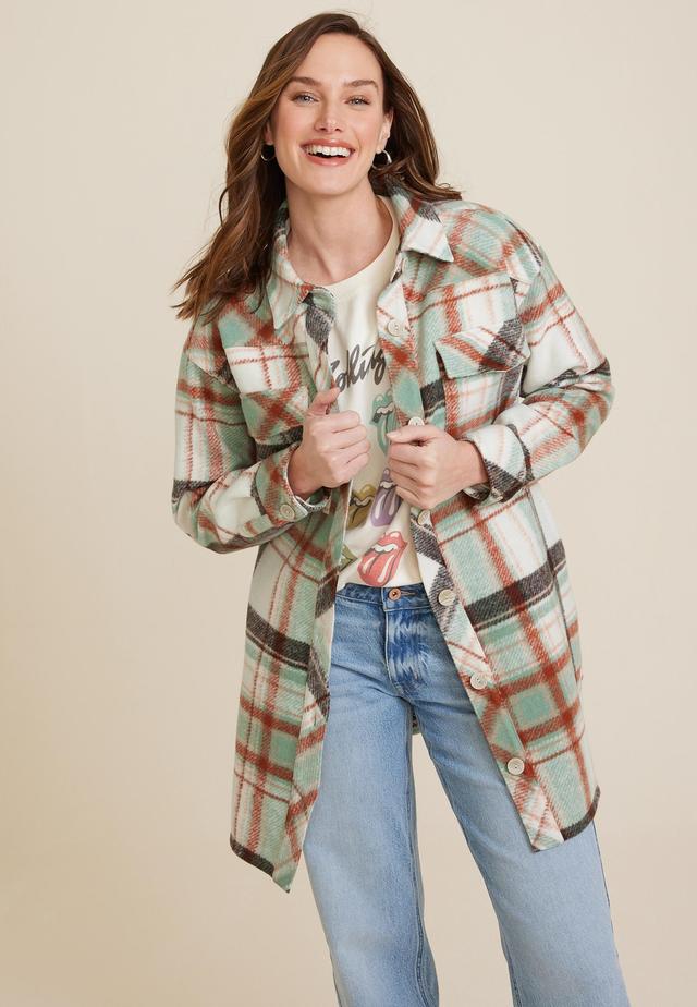 Maurices Womens Plaid Mixer Shacket White Size XX Large Product Image