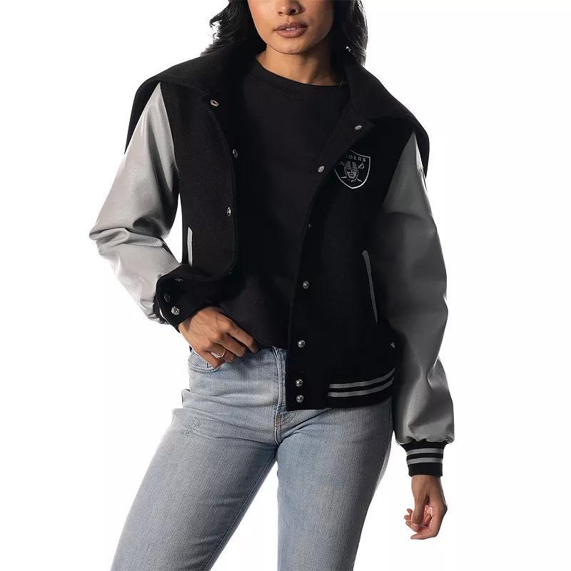 Womens The Wild Collective Black Las Vegas Raiders Sailor Full-Snap Hooded Varsity Jacket Product Image