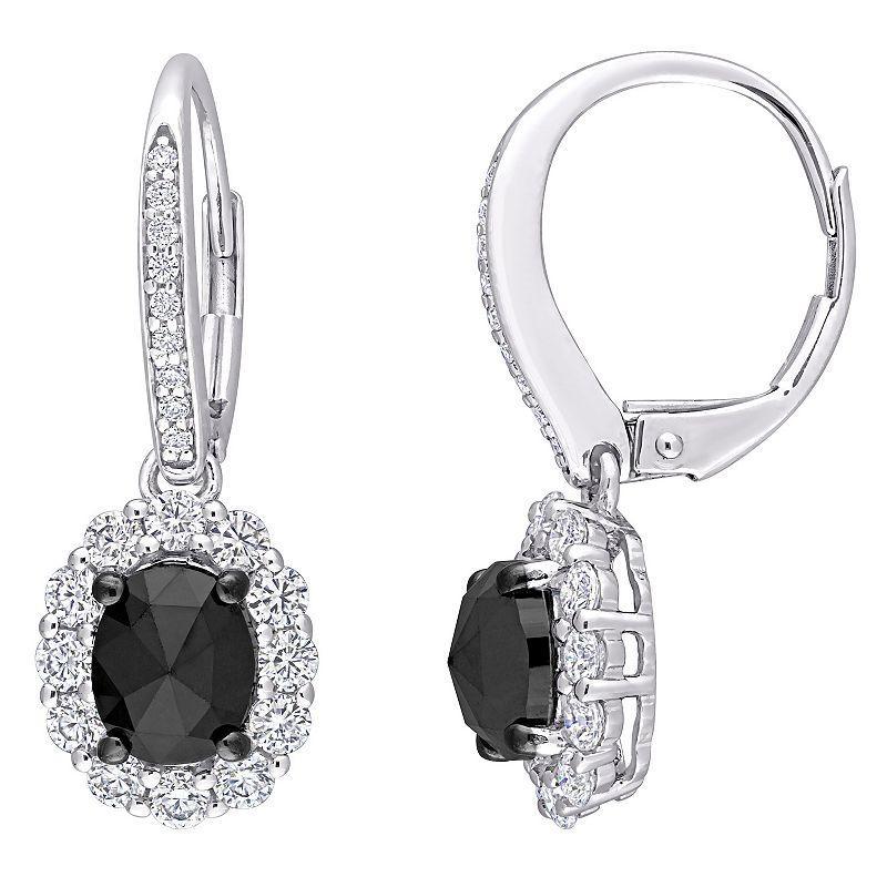 Stella Grace 10k White Gold 4/5 Carat T.W. Lab-Created Moissanite & Oval Black Diamond Leverback Earrings, Womens Product Image