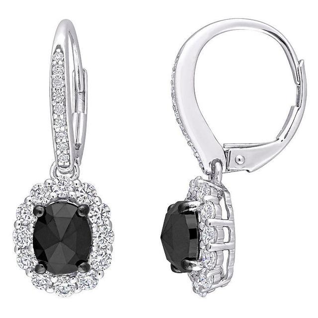 Stella Grace 10k White Gold 4/5 Carat T.W. Lab-Created Moissanite & Oval Black Diamond Leverback Earrings, Womens, Multicolor Product Image