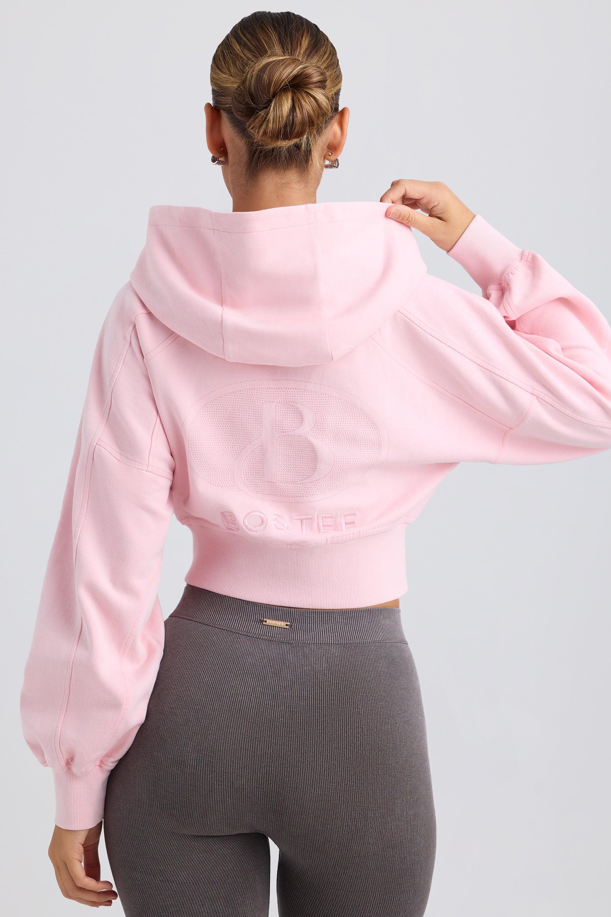 Zip-Up Cropped Hoodie in Washed Ice Pink Product Image