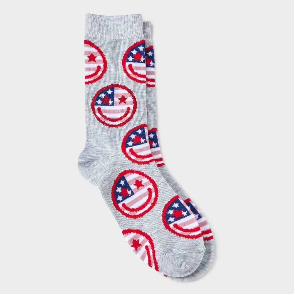 Womens USA Smiley Crew Socks - Light Heather 4-10 Product Image