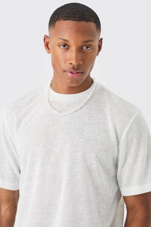 Regular Fit Sheer Knitted Slub T-shirt | boohooMAN USA Product Image