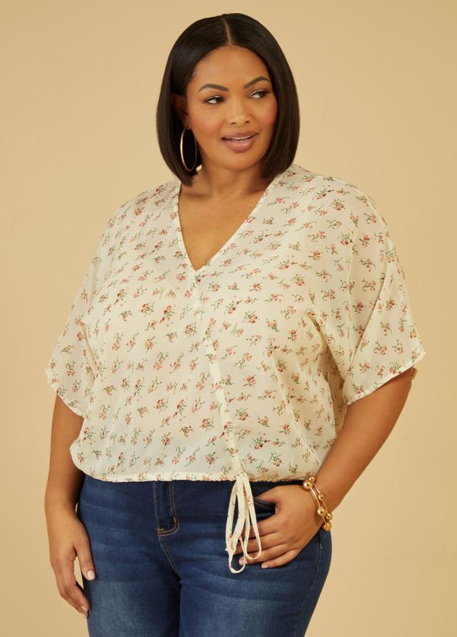 Plus Size Floral Tie Detailed Blouse Ashley Stewart Product Image