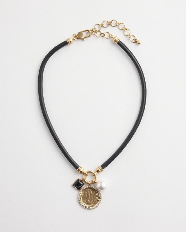 Black Leather Collar Charm Necklace Product Image