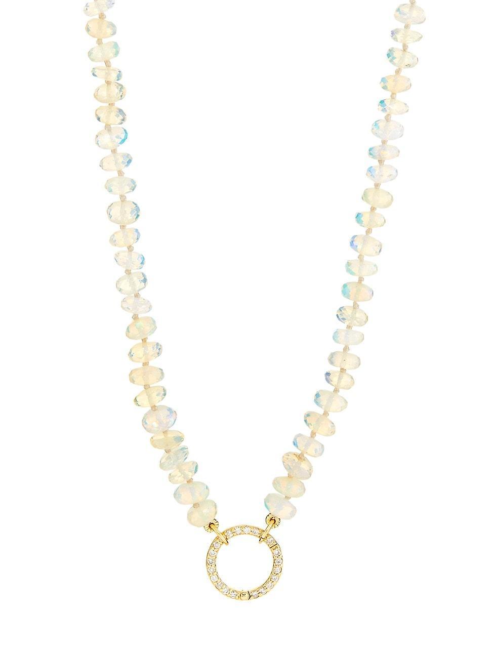 Womens 14K Yellow Gold, 0.22 TCW Diamond & Opal Bead Necklace Product Image