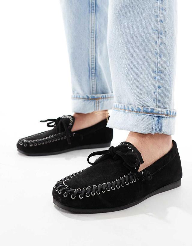 ASOS DESIGN Merit leather boat shoe in black Product Image