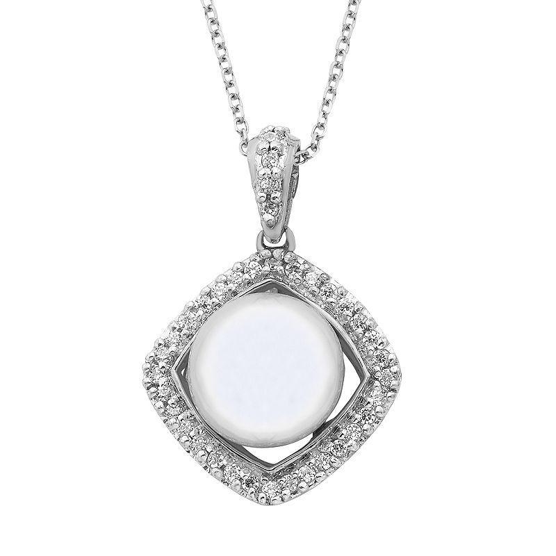 14k Gold Cultured Freshwater Pearl & 1/5 Carat T.W. IGL Certified Diamond Frame Pendant, Womens White Product Image