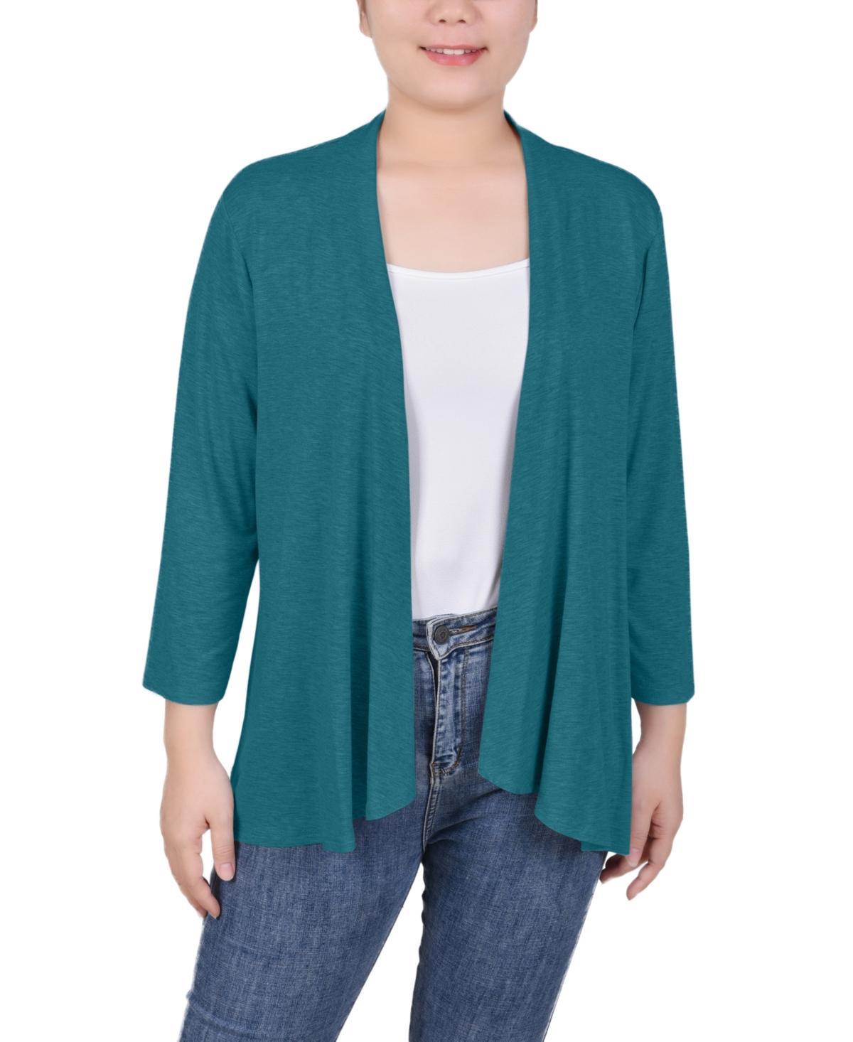 NY Collection Womens Solid 3/4 Sleeve Cardigan -OIL GREEN Product Image