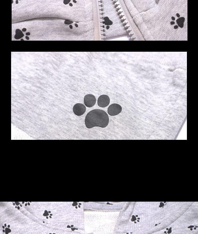 Set: Paw Print Zip Hoodie + High Waist Sweat Shorts Product Image