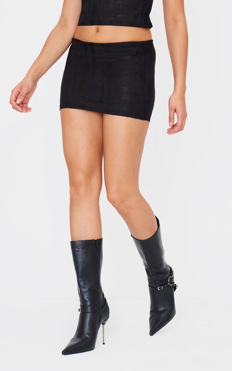 Black Distressed Asymmetric Micro Mini Skirt Product Image