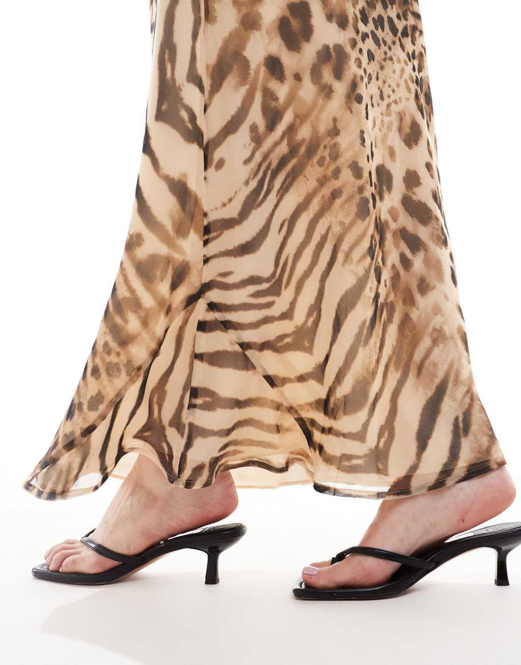 ASOS DESIGN Curve chiffon bias cut maxi skirt in animal print Product Image