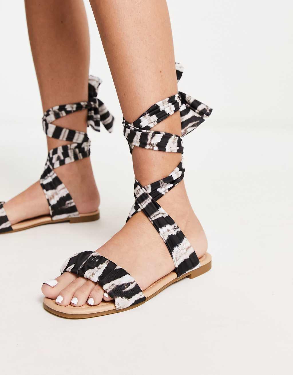 South Beach fabric tie around sandal in zebra Product Image