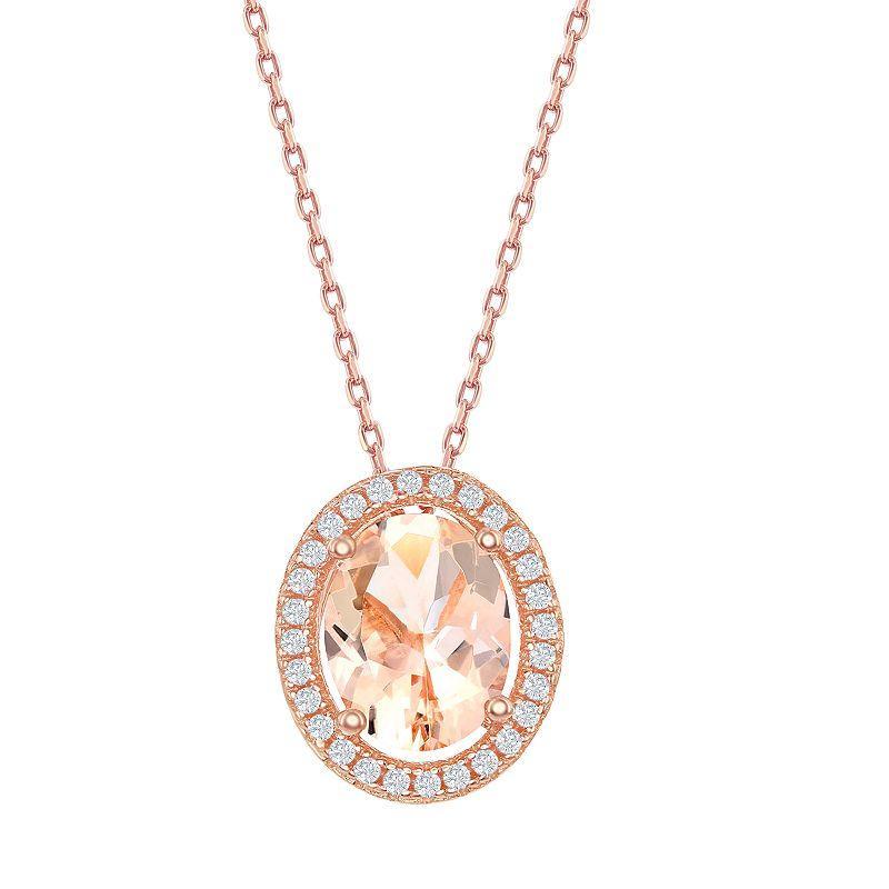 Sterling Silver Oval Morganite Cubic Zirconia Pendant Necklace, Womens Product Image