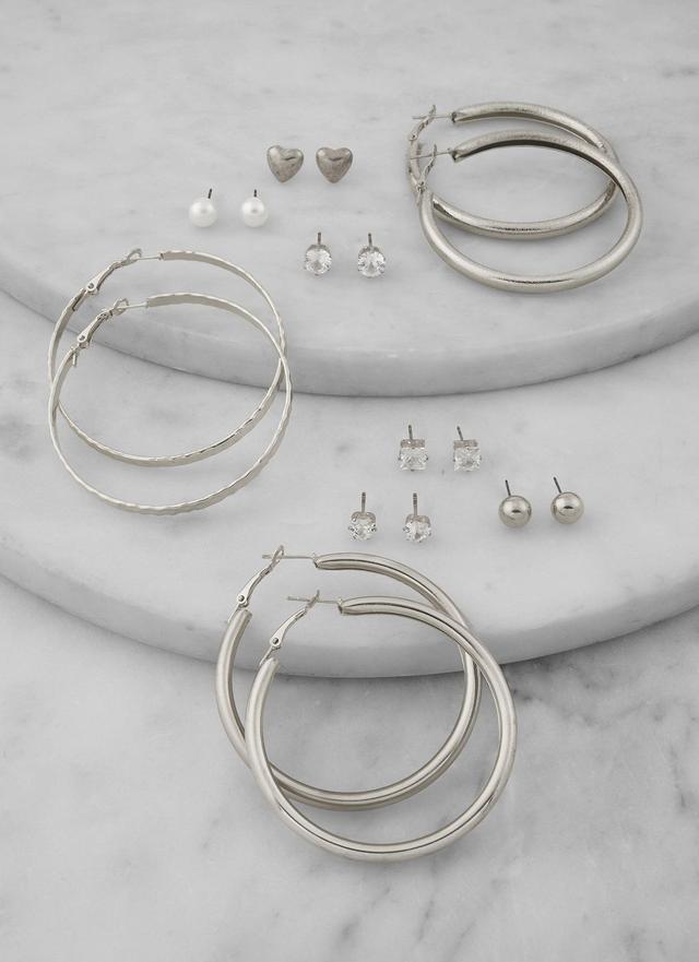 Assorted Cubic Zirconia Stud and Hoop Earring Set of 9 Female Product Image